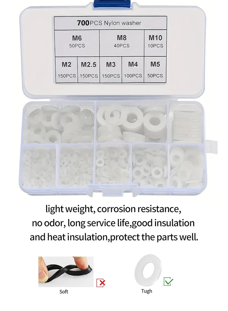 MVAQKLM  700 Pcs Premium Nylon Flat Washer Assortment Set Durable Black Plastic Washers for Screws and Bolts | Metric Spacer Gasket Kit in 8 M2 M2.5 M3 M4 M5 M6 M8 - Image 2