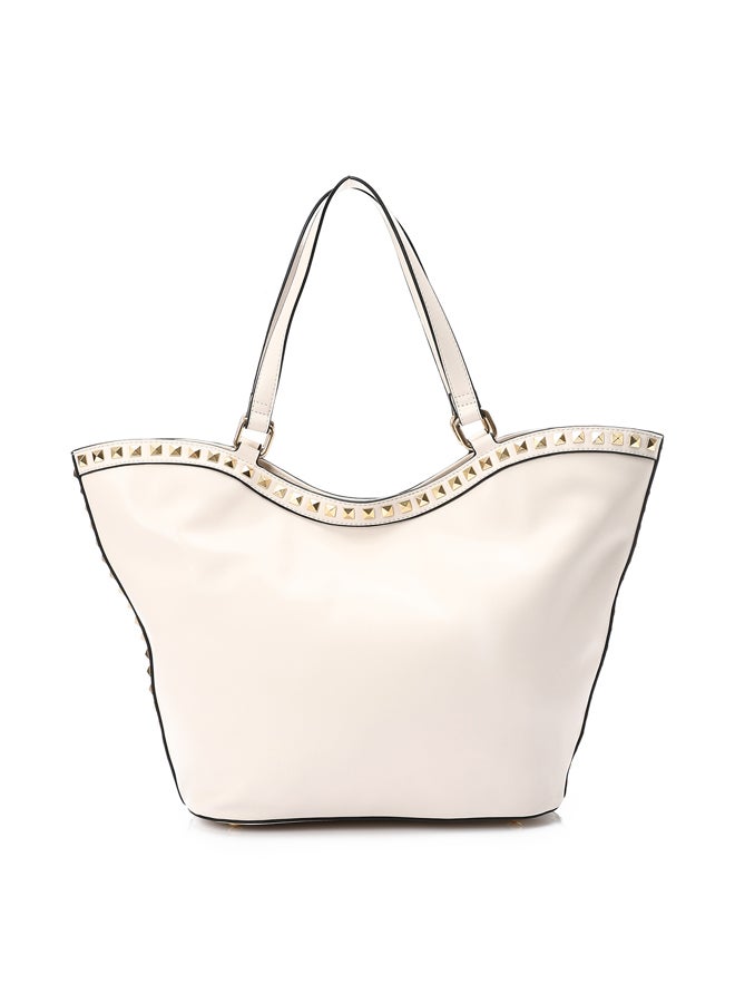 DejaVu Studded Magnetic Closure Sholder Bag - Beige - Image 2
