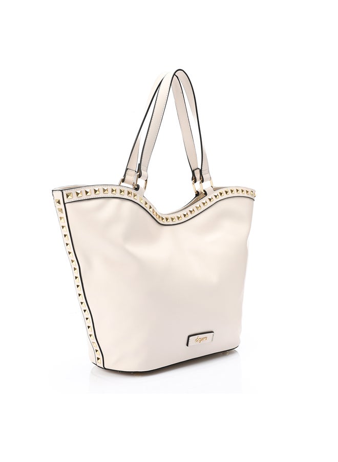 DejaVu Studded Magnetic Closure Sholder Bag - Beige - Image 1