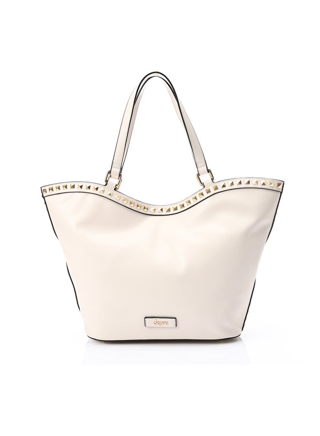 DejaVu Studded Magnetic Closure Sholder Bag - Beige - Image 5