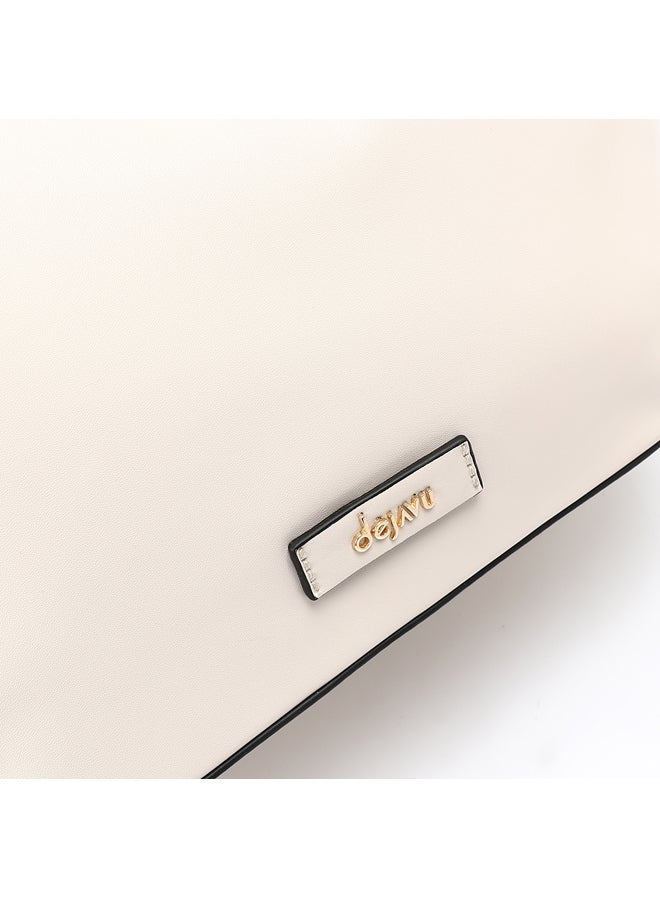 DejaVu Studded Magnetic Closure Sholder Bag - Beige - Image 3