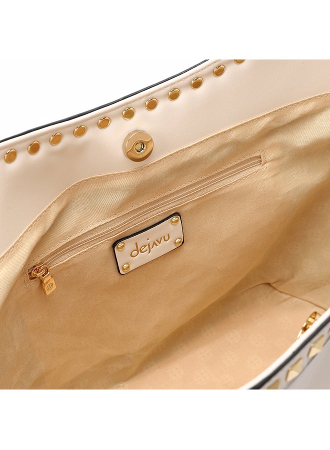 DejaVu Studded Magnetic Closure Sholder Bag - Beige - Image 4