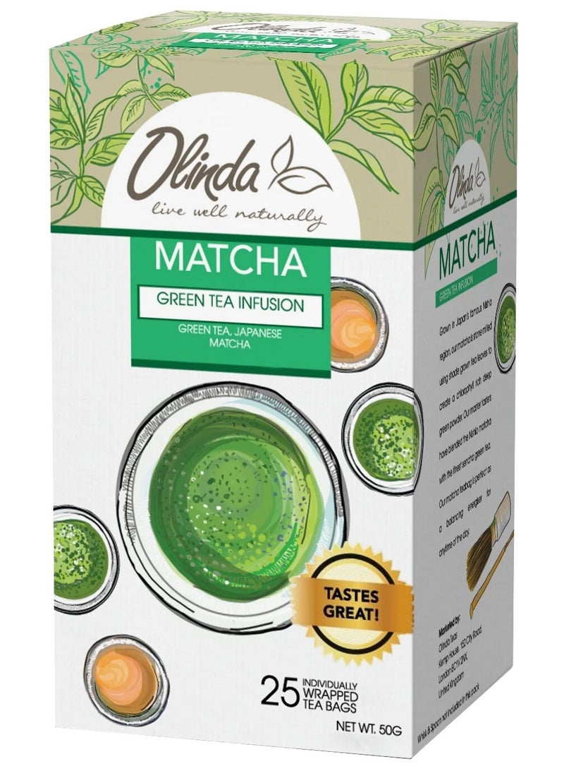 Olinda Matcha Green Tea Infusion 25 Tea Bags 50 G - Image 1