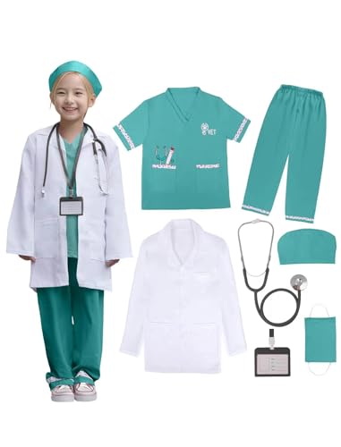 ANPHILE Kids Doctor Veterinarian Costume Vet Costume for Kids with Doctor Coat Career Day Costumes for Girls Boys - Image 1