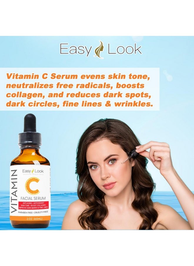 EASY LOOK - Vitamin C Face Serum Anti Aging Facial Serum With Vitamin C For Dark Spots Even Skin Tone Eye Area Fine Lines & Wrinkles 2 Fl Oz - Image 1