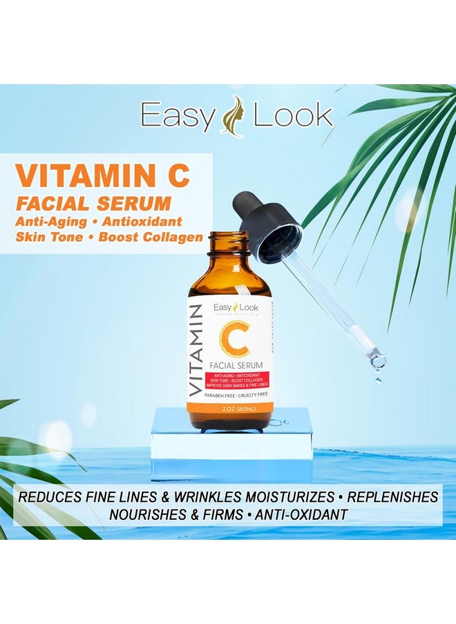 EASY LOOK - Vitamin C Face Serum Anti Aging Facial Serum With Vitamin C For Dark Spots Even Skin Tone Eye Area Fine Lines & Wrinkles 2 Fl Oz - Image 1