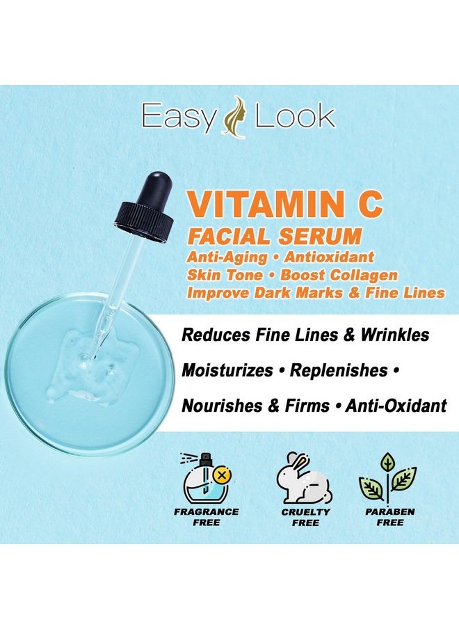 EASY LOOK - Vitamin C Face Serum Anti Aging Facial Serum With Vitamin C For Dark Spots Even Skin Tone Eye Area Fine Lines & Wrinkles 2 Fl Oz - Image 1