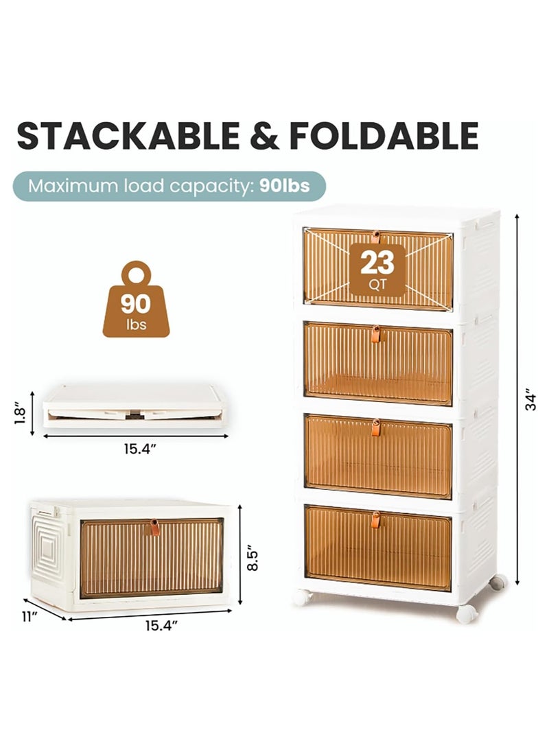 4 Tier Cabinet organizer, Foldable Container  with  Wheels，Drawer Unit with Wheels and Doors, Storage Box for Home Kitchen Bedroom