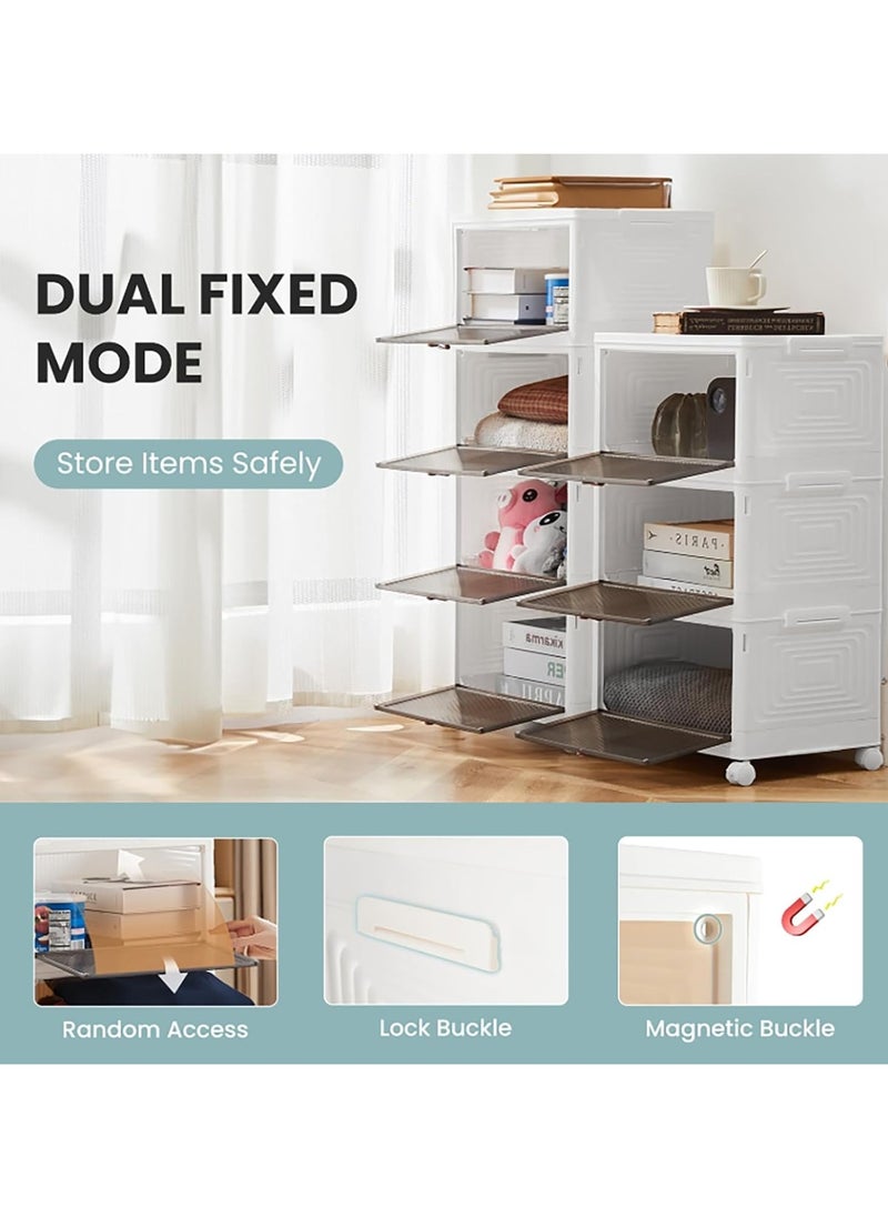 4 Tier Cabinet organizer, Foldable Container  with  Wheels，Drawer Unit with Wheels and Doors, Storage Box for Home Kitchen Bedroom