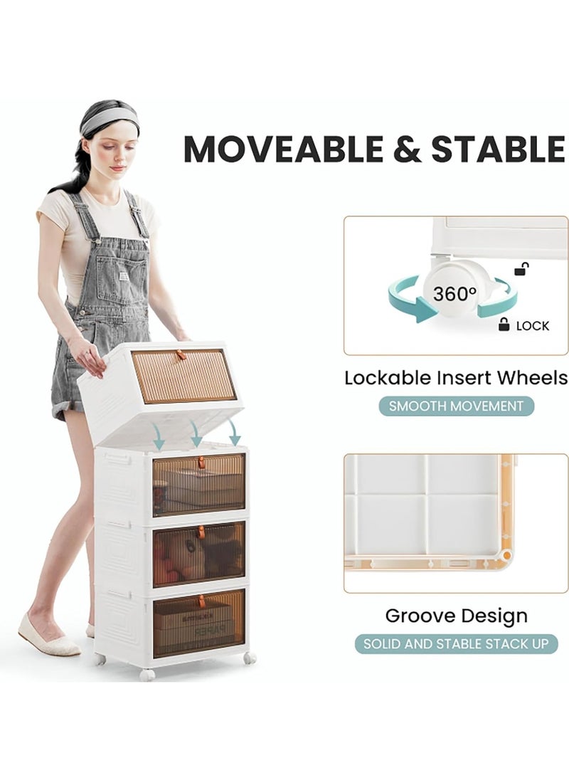 4 Tier Cabinet organizer, Foldable Container  with  Wheels，Drawer Unit with Wheels and Doors, Storage Box for Home Kitchen Bedroom