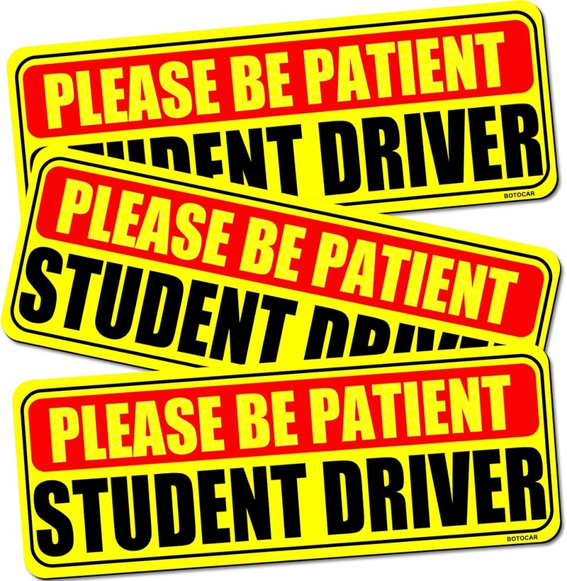 Botocar Student Driver Sticker Magnet for Car 3 Pack, Please Be Patient Student Driver Magnet, Magnetic New Drivers Vehicle Safety Sign, Yellow Large Bold Text 9 X 3.5 Inch - Image 1