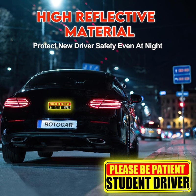 Botocar Student Driver Sticker Magnet for Car 3 Pack, Please Be Patient Student Driver Magnet, Magnetic New Drivers Vehicle Safety Sign, Yellow Large Bold Text 9 X 3.5 Inch - Image 4