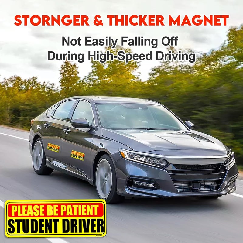 Botocar Student Driver Sticker Magnet for Car 3 Pack, Please Be Patient Student Driver Magnet, Magnetic New Drivers Vehicle Safety Sign, Yellow Large Bold Text 9 X 3.5 Inch - Image 5