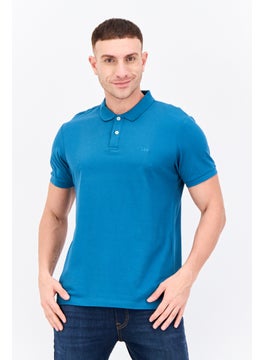 LEE Men Regular Fit Embroidered Logo Short Sleeves Polo, Teal Blue  - Image 1