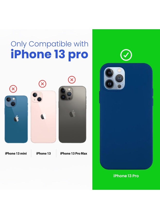أكسسور  جراب سيليكون فاخر لهاتف iPhone 13 Pro مع واقي شاشة من الزجاج المقوى - حماية فائقة النحافة ومقاومة للصدمات مع بطانة من الألياف الدقيقة، طقم حماية فاخر للهاتف بتغطية كاملة ومقاومة للخدوش (أزرق) - Image 4