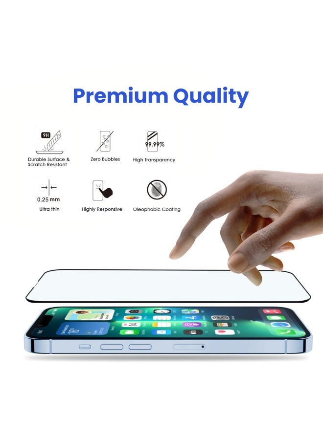 أكسسور  جراب سيليكون فاخر لهاتف iPhone 13 Pro مع واقي شاشة من الزجاج المقوى - حماية فائقة النحافة ومقاومة للصدمات مع بطانة من الألياف الدقيقة، طقم حماية فاخر للهاتف بتغطية كاملة ومقاومة للخدوش (أزرق) - Image 5