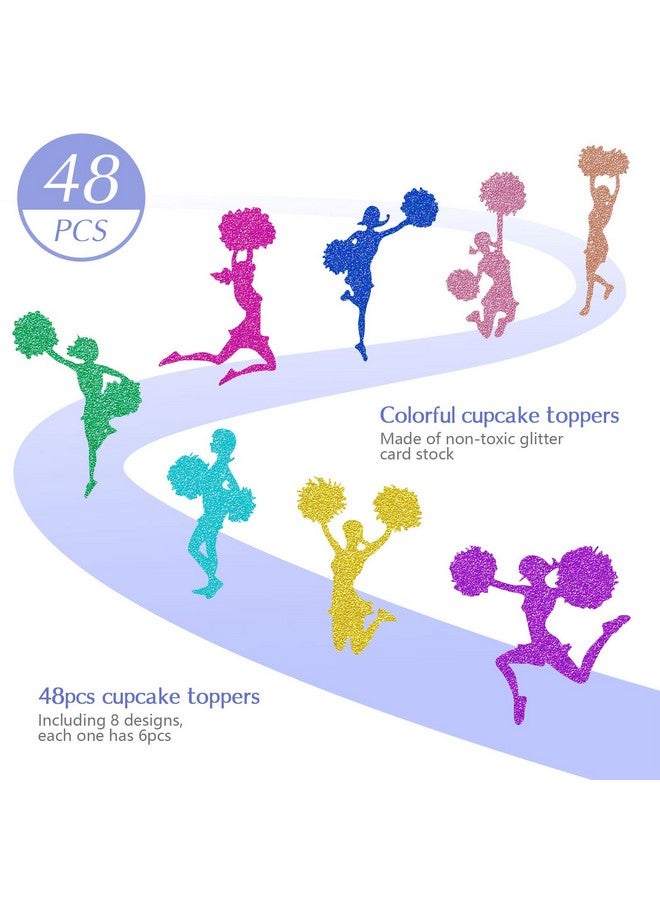 Blulu 48 Pieces Glitter Cheerleading Gymnastics Cupcake Toppers Colorful Cheerleader Silhouette Toothpicks Gymnast Girl Cake Picks Decorations for Gym Theme Baby Shower Birthday Party Favors Supplies - Image 3