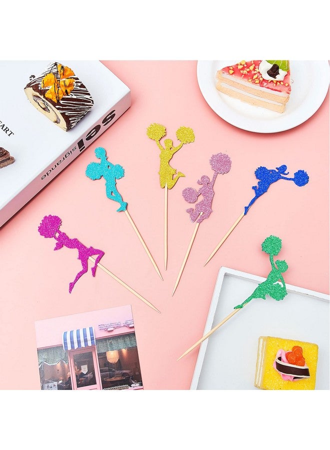 Blulu 48 Pieces Glitter Cheerleading Gymnastics Cupcake Toppers Colorful Cheerleader Silhouette Toothpicks Gymnast Girl Cake Picks Decorations for Gym Theme Baby Shower Birthday Party Favors Supplies - Image 4