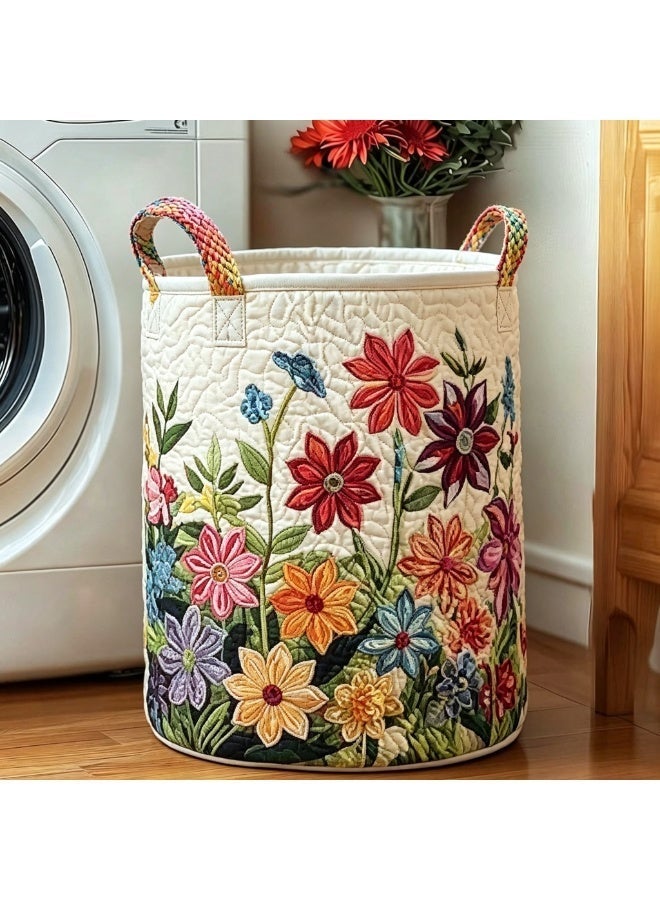 Quilted Laundry Basket With Handles,boho fabric storage basket,multi-functional clothes storage basket，Lightweight and foldable design - Image 1