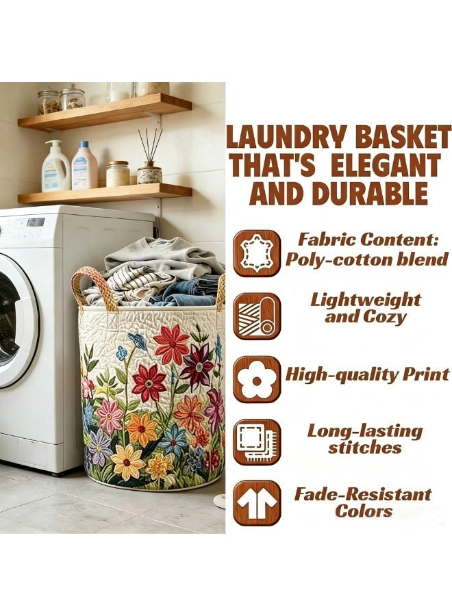 Quilted Laundry Basket With Handles,boho fabric storage basket,multi-functional clothes storage basket，Lightweight and foldable design - Image 2