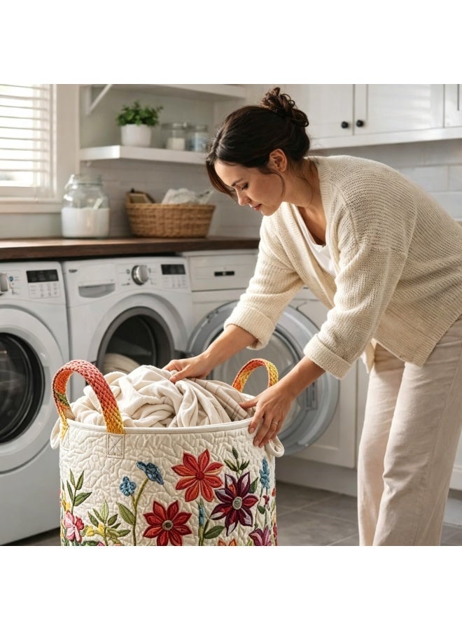 Quilted Laundry Basket With Handles,boho fabric storage basket,multi-functional clothes storage basket，Lightweight and foldable design - Image 3
