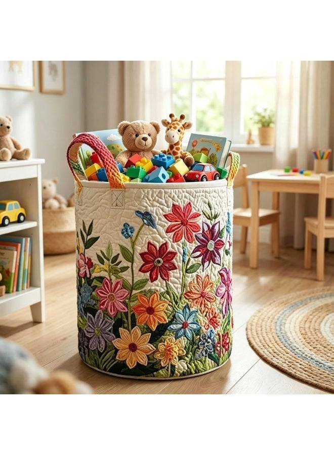 Quilted Laundry Basket With Handles,boho fabric storage basket,multi-functional clothes storage basket，Lightweight and foldable design - Image 4