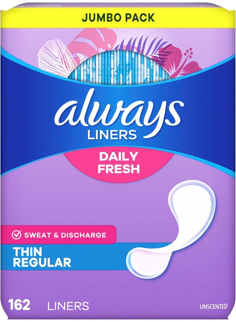 Always بطانات يومية رقيقة للنساء، امتصاص خفيف، بدون رائحة، 162 قطعة (قد يختلف التعبئة) - Image 1
