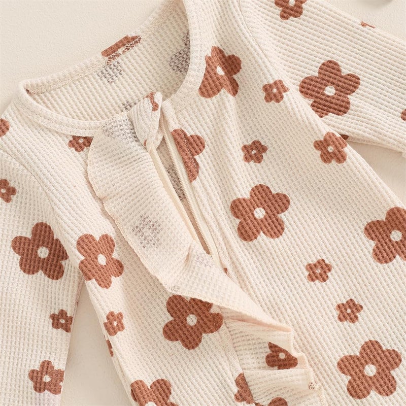 Ayalinggo Newborn Baby Girl Fall Winter Outfits Clothes Knit Jumpsuit Ruffle Romper Newborn Coming Home Outfit for Baby Girl (3-6 Months,Flower Knit Cream) - Image 5