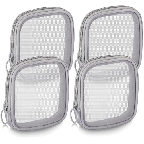 Fennec Mart 4pcs Mesh Makeup Pouch Small Cosmetic Bags for Women, 4.7" Square Nylon Mini Zipper Organizer for Lipstick, Coins, Toiletries, Accessories – Compact Travel Pouches for Purse & Bag (Grey) - Image 1
