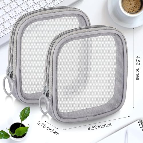 Fennec Mart 4pcs Mesh Makeup Pouch Small Cosmetic Bags for Women, 4.7" Square Nylon Mini Zipper Organizer for Lipstick, Coins, Toiletries, Accessories – Compact Travel Pouches for Purse & Bag (Grey) - Image 2