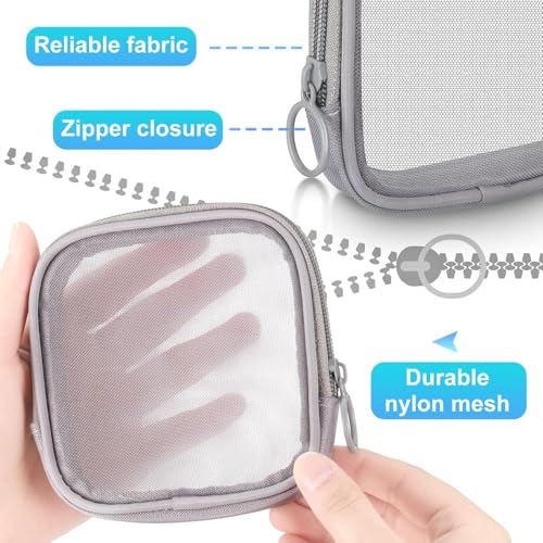 Fennec Mart 4pcs Mesh Makeup Pouch Small Cosmetic Bags for Women, 4.7" Square Nylon Mini Zipper Organizer for Lipstick, Coins, Toiletries, Accessories – Compact Travel Pouches for Purse & Bag (Grey) - Image 3