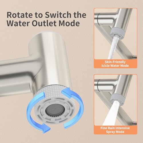 SINGSUO 1080°Rotatable Bathroom Vanity Faucet 1 Hole, Height Adjustable Single Handle Sink Faucet Bathroom with 2 Water Outlet Modes, Bar Sink Tap with Temperature Display (Brushed Nickel) - Image 5