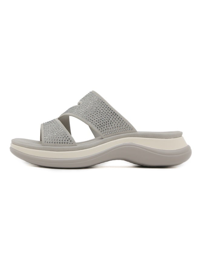 NIBEMINENT Summer  Women's Casual Wedge Heel Slippers Outdoor Lightweight Thick Sole Beach Shoes  Rhinestone Sandals  - Image 1