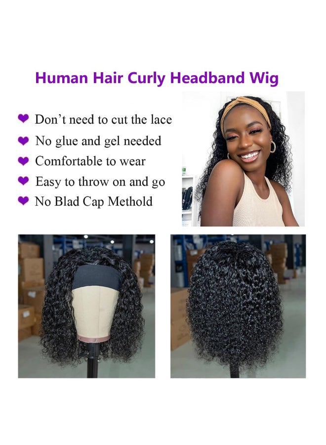 Feelgrace Short Headband Wigs Human Hair Water Wave Wig for Women Glueless Curly Weave Wigs 100 Unprocessed Hair None Lace Front Wigs 150 Density Brazilian Hair Natural Black Headband Wig 14 Inch - Image 4