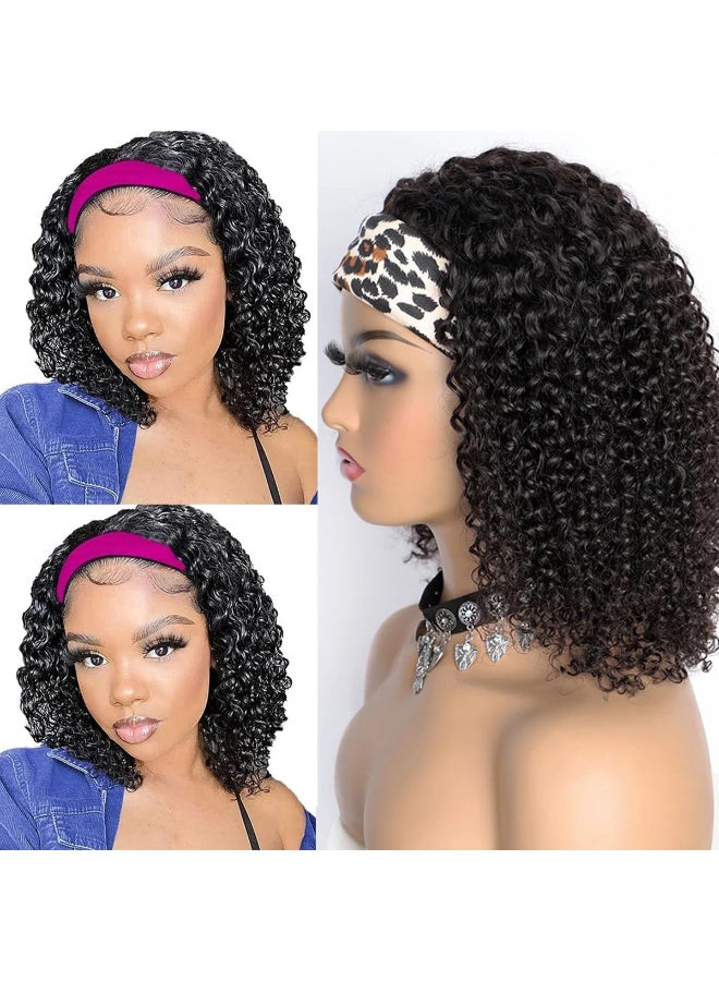 Feelgrace Short Headband Wigs Human Hair Water Wave Wig for Women Glueless Curly Weave Wigs 100 Unprocessed Hair None Lace Front Wigs 150 Density Brazilian Hair Natural Black Headband Wig 14 Inch - Image 2