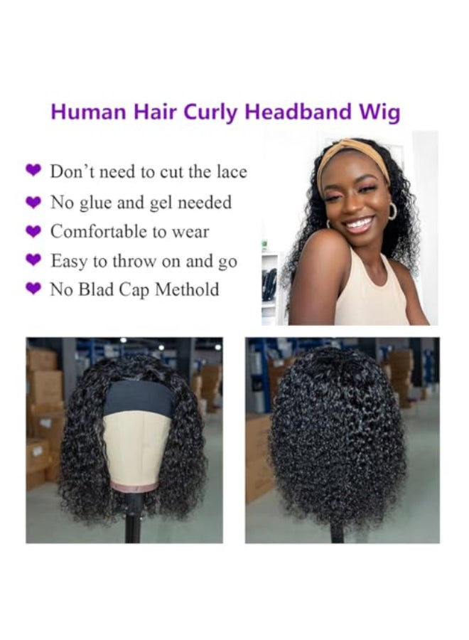 Feelgrace Short Headband Wigs Human Hair Water Wave Wig for Women Glueless Curly Weave Wigs 100 Unprocessed Hair None Lace Front Wigs 150 Density Brazilian Hair Natural Black Headband Wig 14 Inch - Image 3