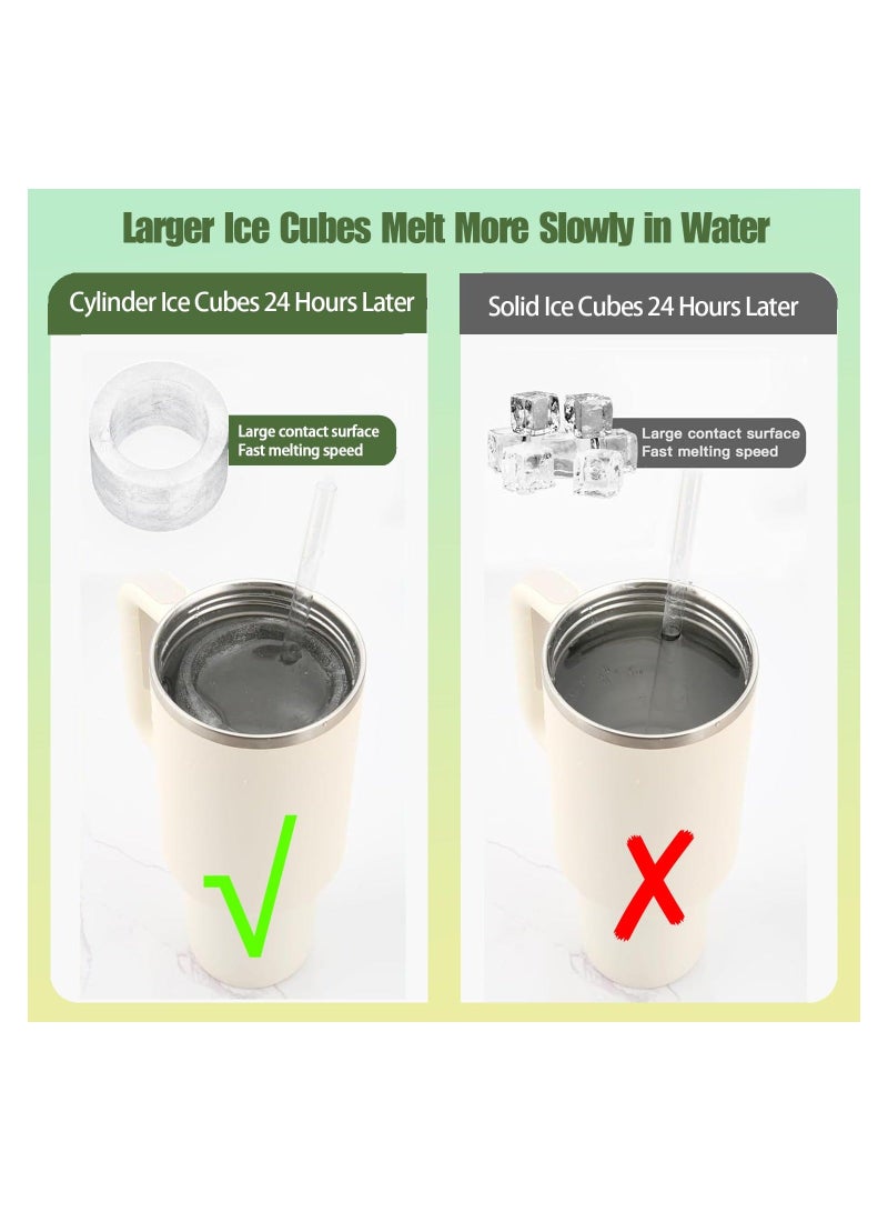 Ice Cube Tray for Stanley Cup, Silicone Ice Cube Mold with Spill-Resistant Lid, 3 Hollow Cylinder Ice Cube Molds for 20-40 oz Tumblers, BPA Free, Ice Cube Trays for Freezer Drinks Whiskey, Green - Image 2