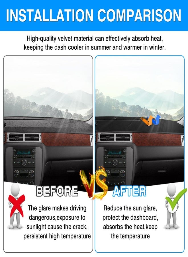 Autorder Dashboard Cover Mat for 2007-2013 Chevy Silverado Sierra,2007-2014 Chevy Tahoe Suburban Denali Avalanche&GMC Yukon/XL Without Dash Speaker&Only One Glove Box Accessories Velvet Dash Cover - Image 3