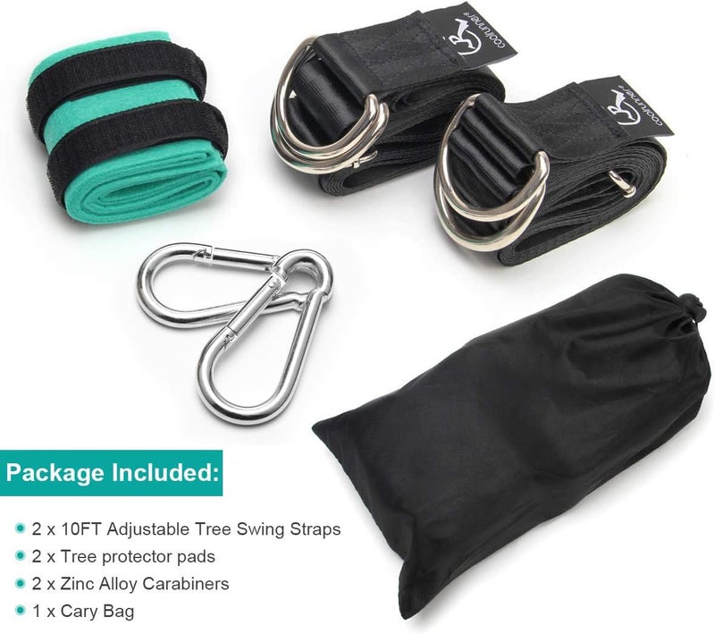 Coolrunner 10FT Tree Swing Straps Hanging Kit(2 Pack) - 5000Lbs Break Strength - Extra Long Swing Hammock Straps with Two Zinc Alloy Carabiners - for All Types of Swings - Image 4