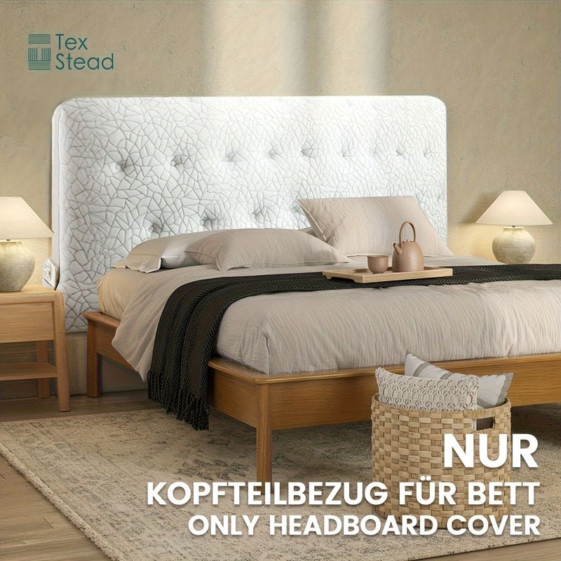 1pc Machine Washable White Stretch Headboard Cover Breathable Polyester Bed Slipcover With Non Slip Padding Diamond Design For Most Bed Frames 62 99 x 27 56 Inch Easy Care Fabric Protector Elegant Modern Bedroom Decor - Image 1