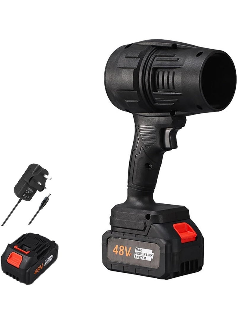 Meetion نفاخ أوراق كهربائي بدون سلك لتنظيف الفناء، نفاخ هواء محمول باليد مع بطارية وشاحن للتخييم والحديقة والكمبيوتر والفناء والعشب (48 فولت، 3 دبابيس) - Image 1