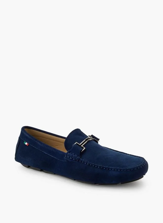 Renzo Ruganni Men Metallic Trim Premium Suede Leather Loafers