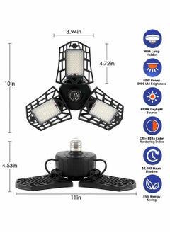 Y&D LED Garage Lights, Cozy 8000 Lumens Ultra Bright 80W Ceiling Lights with E26 Lamp Socket, Shop Light 3 Adjustable Panels, Fixture for Warehouse  - Image 2