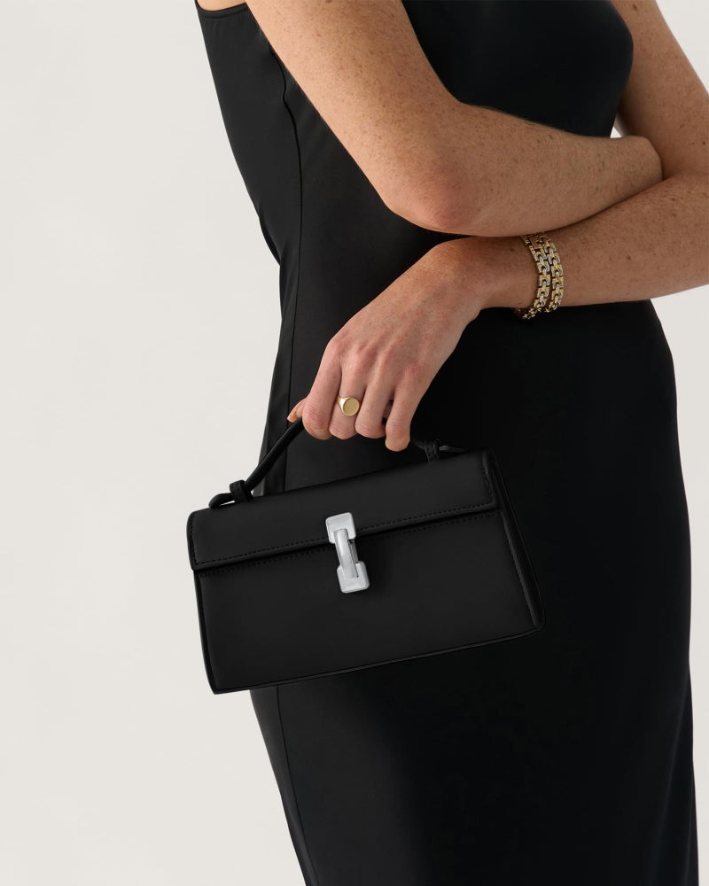 Apryl Clutch Purses for Women - Small Evening Bag - Trendy Top Handle Purse - Adjustable Crossbody Handbag PU Leather - Black Silver Hardware - Image 2