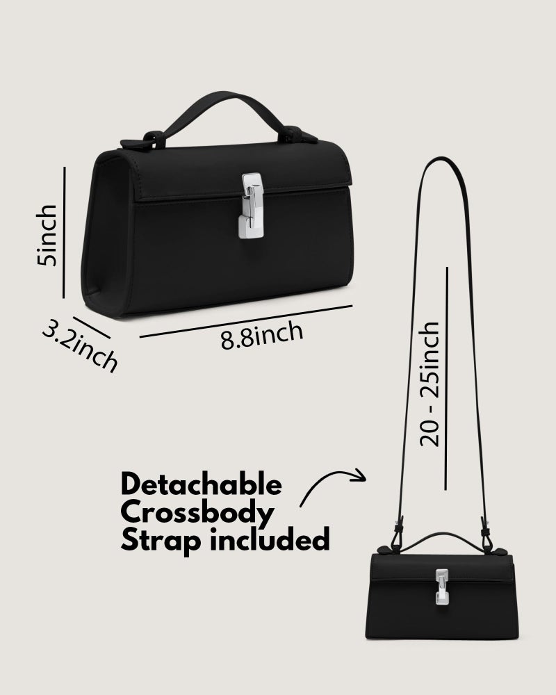 Apryl Clutch Purses for Women - Small Evening Bag - Trendy Top Handle Purse - Adjustable Crossbody Handbag PU Leather - Black Silver Hardware - Image 4