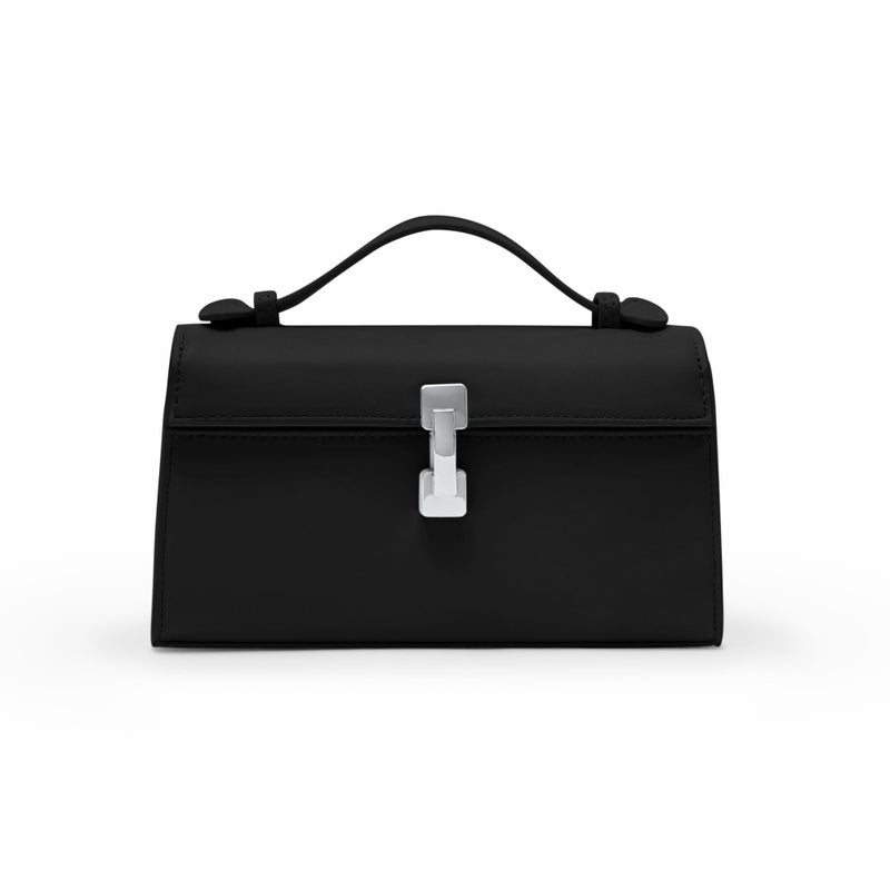 Apryl Clutch Purses for Women - Small Evening Bag - Trendy Top Handle Purse - Adjustable Crossbody Handbag PU Leather - Black Silver Hardware - Image 1