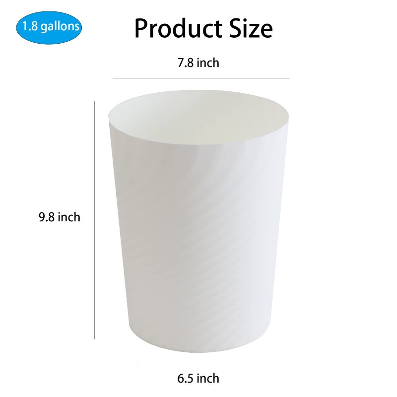 UUJOLY Plastic Small Trash Can Wastebasket, Garbage Container Basket for Bathrooms, Laundry Room, Kitchens, Offices, Kids Rooms, Dorms, (White, 1.8 Gallon/2 Pack) - Image 5
