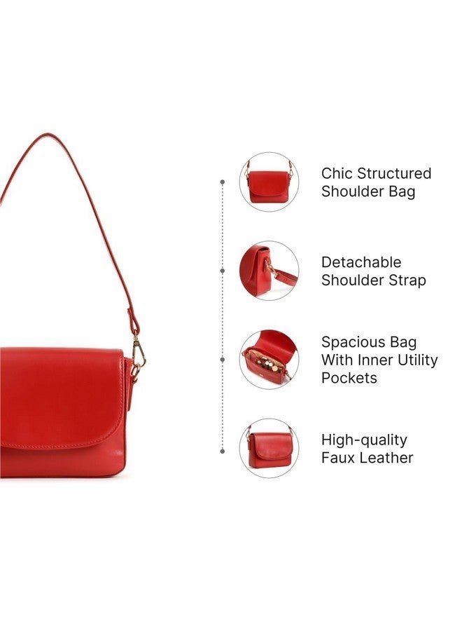 Fastrack Women and Girls Solid Casual Shoulder Bag , | Detachable Sling Straps with Button Closure, Red - Image 3