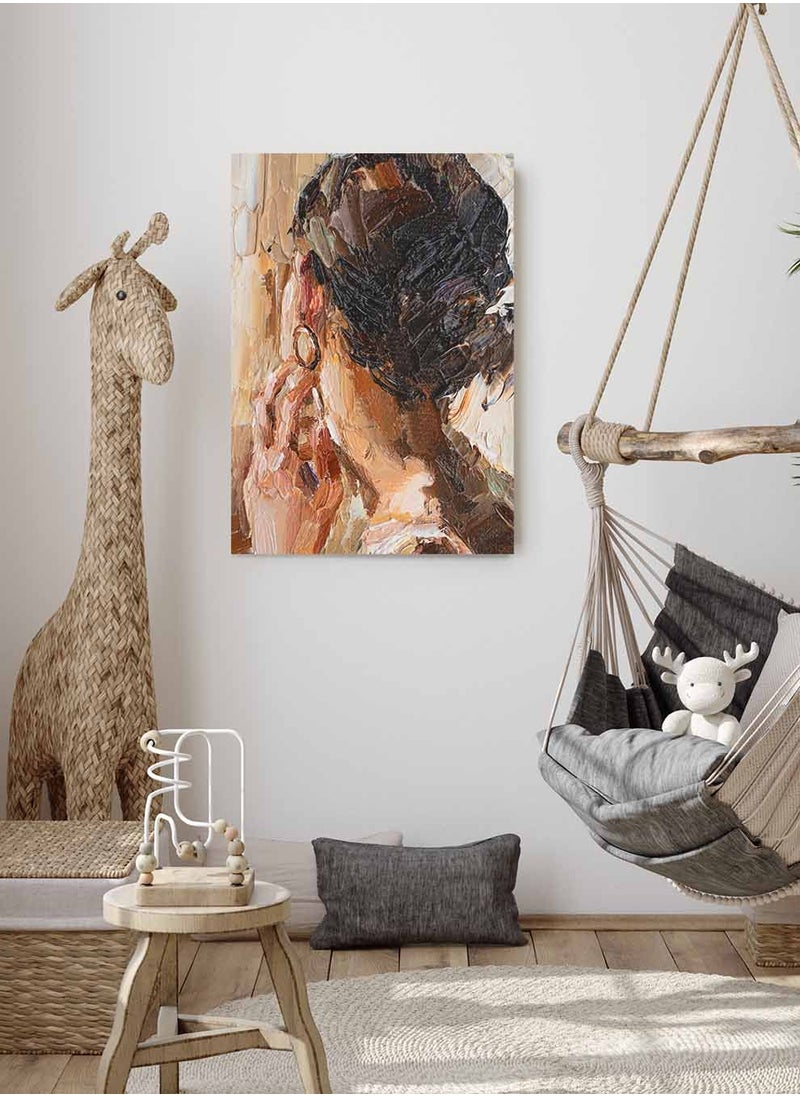 LOWHA Framed Canvas Wall Art Stretched Over Wooden Frame, Woman's Earring Painting, For Home, Living Room, Office Decor  - Image 3