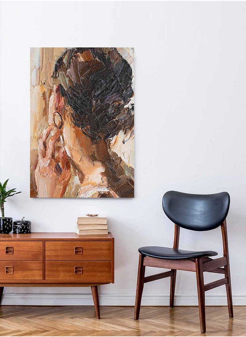 LOWHA Framed Canvas Wall Art Stretched Over Wooden Frame, Woman's Earring Painting, For Home, Living Room, Office Decor  - Image 4